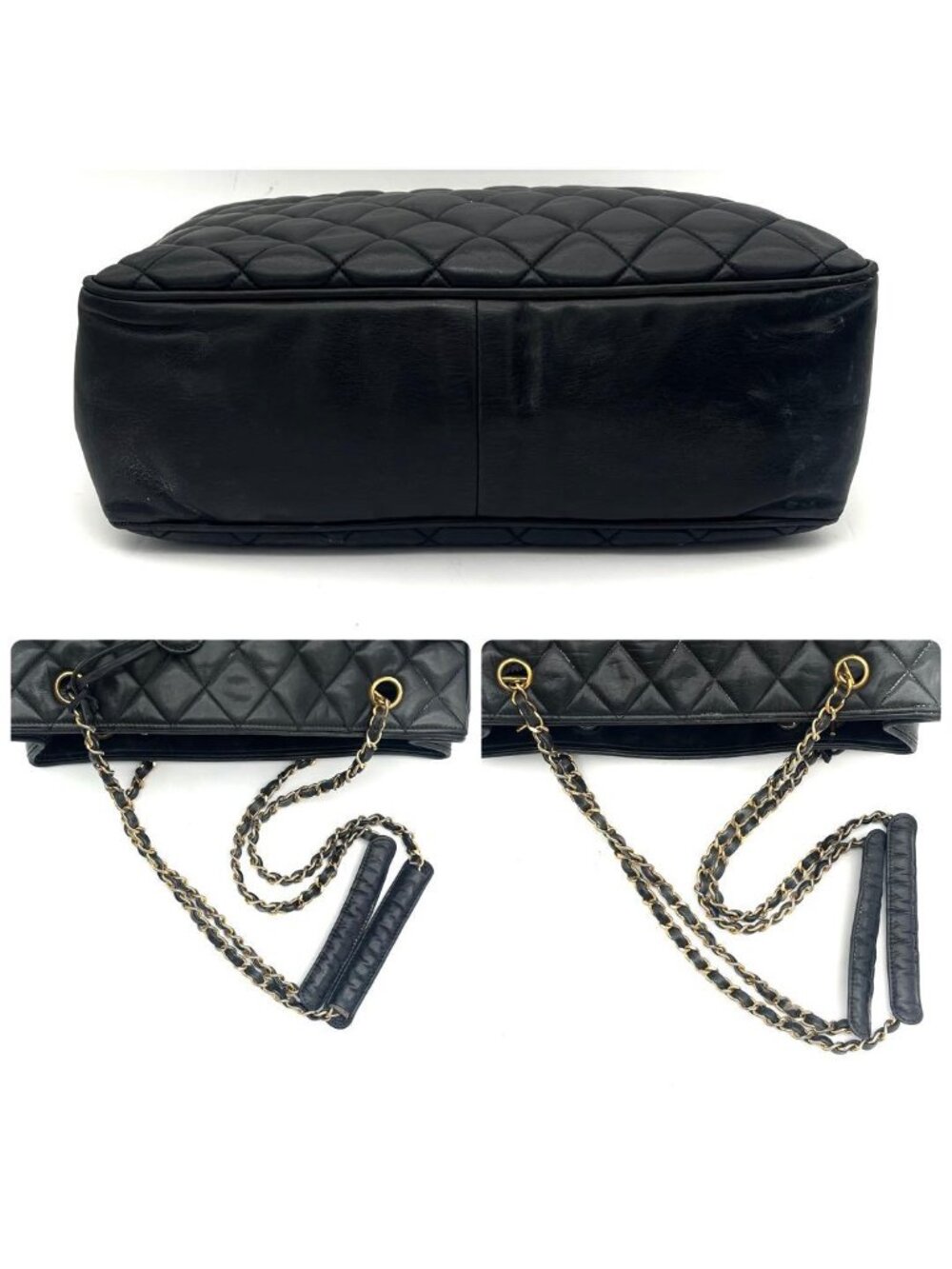★SOLD★ Chanel Quilted Tote Chaintote Black Lambskin CC Logo - Picture 6 of 9